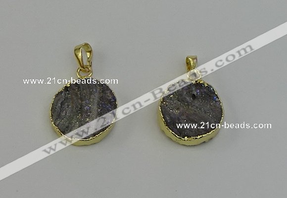 NGP6495 18mm - 20mm coin plated druzy agate pendants wholesale