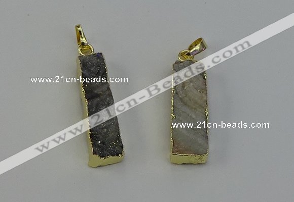 NGP6497 9*35mm - 10*30mm rectangle plated druzy agate pendants