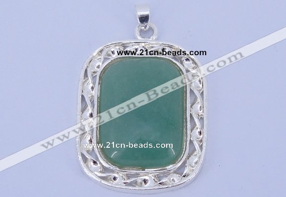 NGP652 5pcs 38*40mm rectangle brass with green aventurine pendants