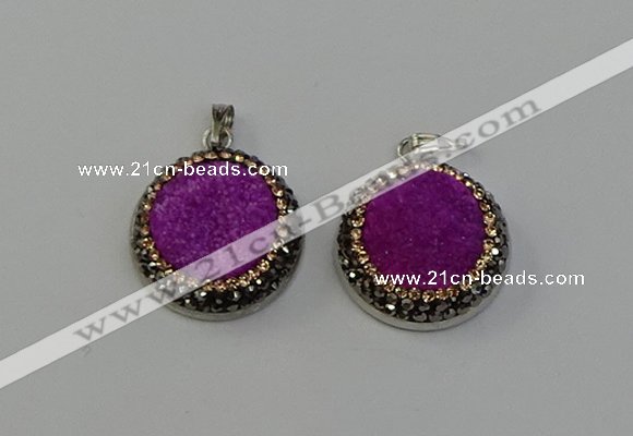 NGP6541 20mm - 22mm coin druzy agate gemstone pendants wholesale