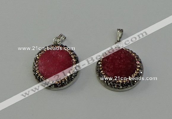 NGP6542 20mm - 22mm coin druzy agate gemstone pendants wholesale