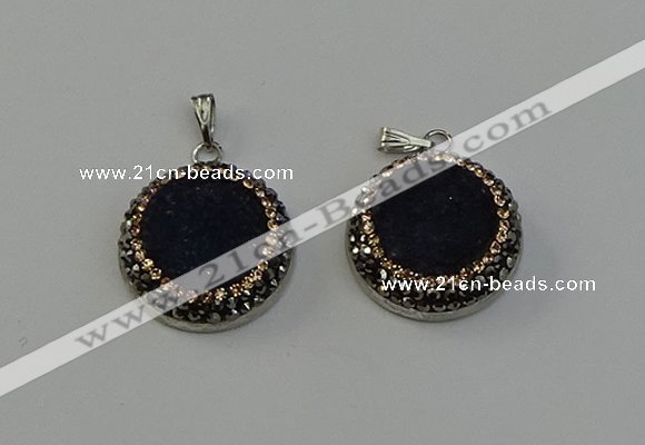 NGP6545 20mm - 22mm coin druzy agate gemstone pendants wholesale