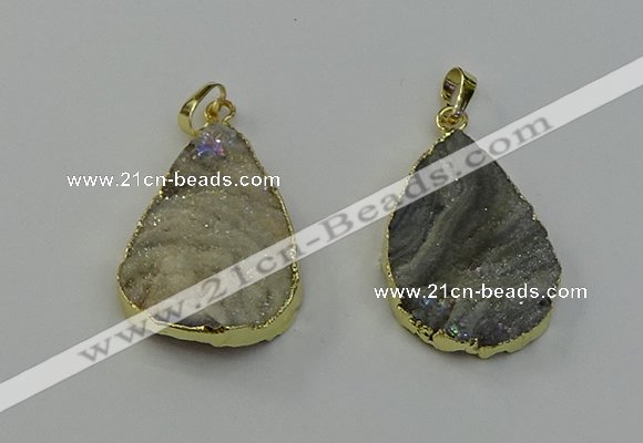 NGP6550 25*35mm - 25*40mm teardrop plated druzy agate pendants