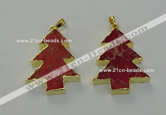 NGP6576 30*40mm - 32*40mm Christmas tree sea sediment jasper pendants