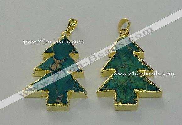 NGP6578 30*40mm - 32*40mm Christmas tree sea sediment jasper pendants