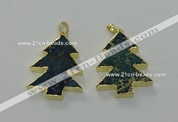 NGP6579 30*40mm - 32*40mm Christmas tree sea sediment jasper pendants