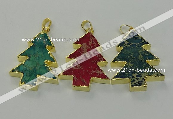 NGP6581 30*40mm - 32*40mm Christmas tree sea sediment jasper pendants