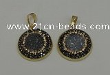 NGP6584 22mm - 22mm coin plated druzy agate gemstone pendants