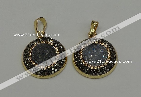 NGP6584 22mm - 22mm coin plated druzy agate gemstone pendants