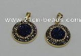 NGP6586 22mm - 22mm coin plated druzy agate gemstone pendants