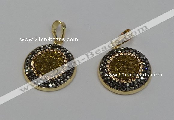 NGP6588 22mm - 22mm coin plated druzy agate gemstone pendants