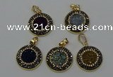 NGP6590 22mm - 22mm coin plated druzy agate gemstone pendants