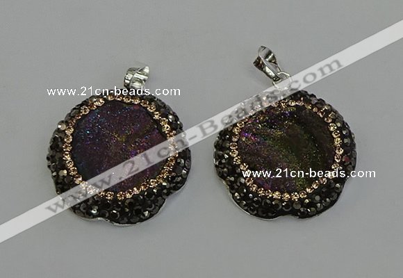 NGP6594 28mm - 30mm flower plated druzy agate gemstone pendants