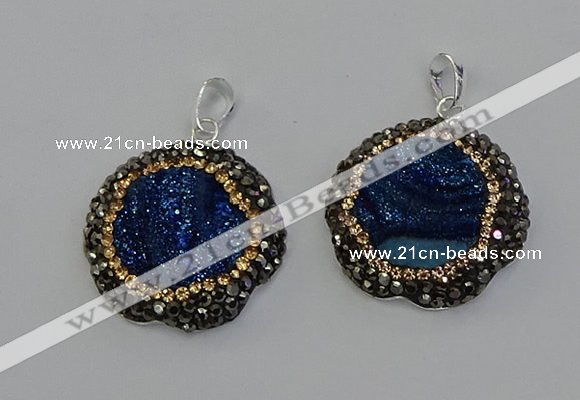 NGP6595 28mm - 30mm flower plated druzy agate gemstone pendants