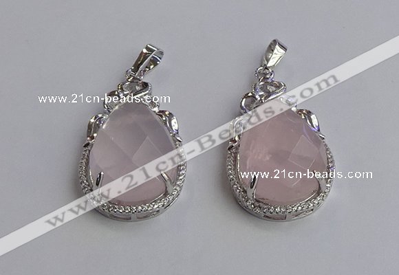 NGP6607 22*30mm faceted teardrop rose quartz gemstone pendants