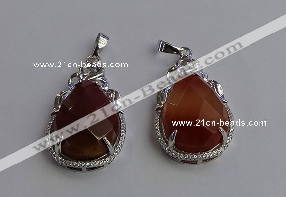 NGP6619 22*30mm faceted teardrop red rabbit hair gemstone pendants