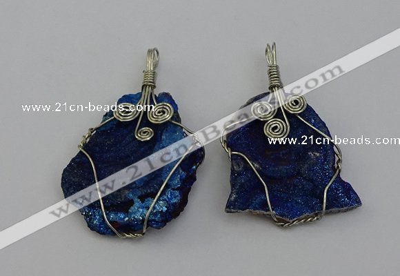 NGP6719 30*40mm - 40*55mm freeform plated druzy agate pendants