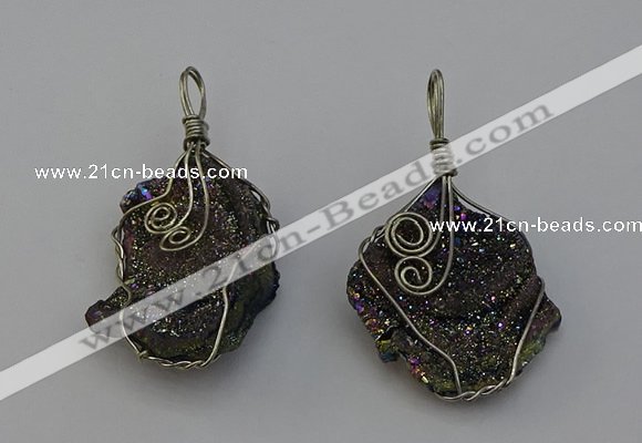 NGP6721 30*40mm - 40*55mm freeform plated druzy agate pendants