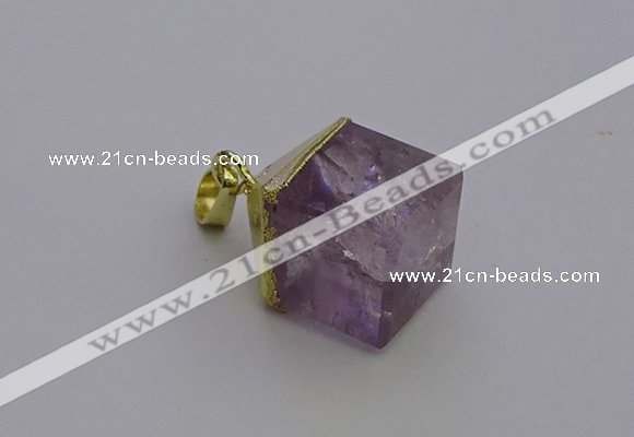 NGP6765 15*22mm cube light amethyst gemstone pendants wholesale