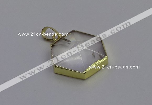 NGP6800 24*25mm hexagon white crystal gemstone pendants wholesale