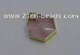 NGP6801 24*25mm hexagon rose quartz gemstone pendants wholesale