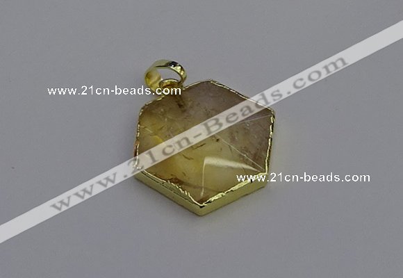 NGP6803 24*25mm hexagon citrine gemstone pendants wholesale