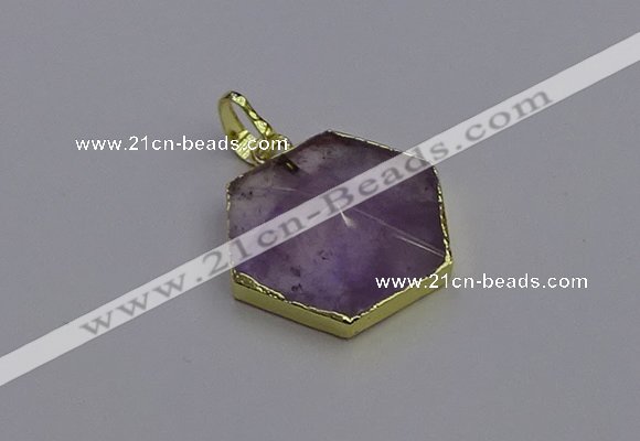 NGP6805 24*25mm hexagon light amethyst gemstone pendants wholesale