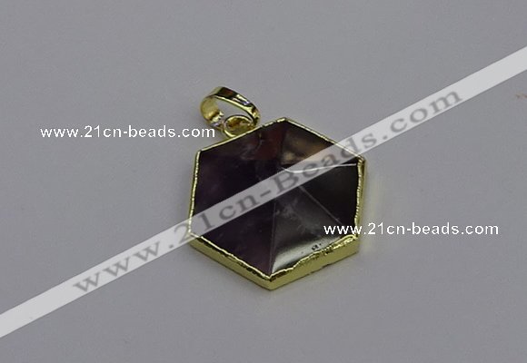 NGP6806 24*25mm hexagon amethyst gemstone pendants wholesale