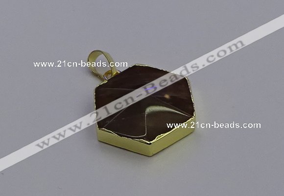 NGP6808 24*25mm hexagon smoky quartz pendants wholesale