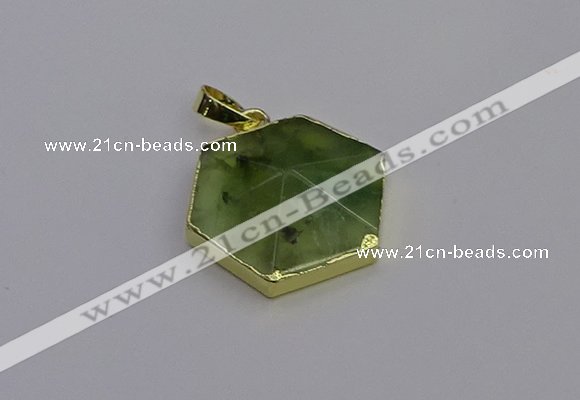 NGP6810 24*25mm hexagon green qutilated quartz pendants wholesale