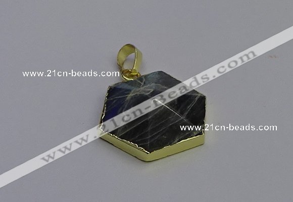 NGP6816 24*25mm hexagon labradorite gemstone pendants wholesale