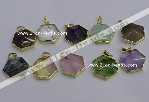 NGP6819 24*25mm hexagon mixed gemstone pendants wholesale