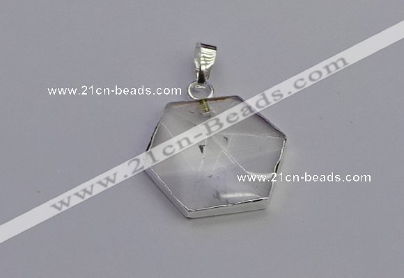 NGP6820 24*25mm hexagon white crystal gemstone pendants wholesale