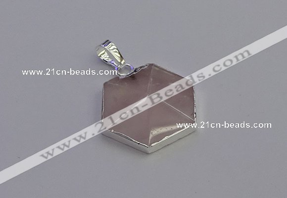 NGP6821 24*25mm hexagon rose quartz gemstone pendants wholesale