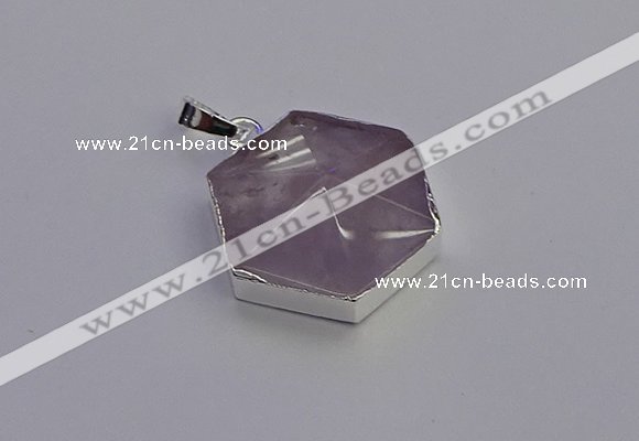 NGP6825 24*25mm hexagon light amethyst gemstone pendants wholesale