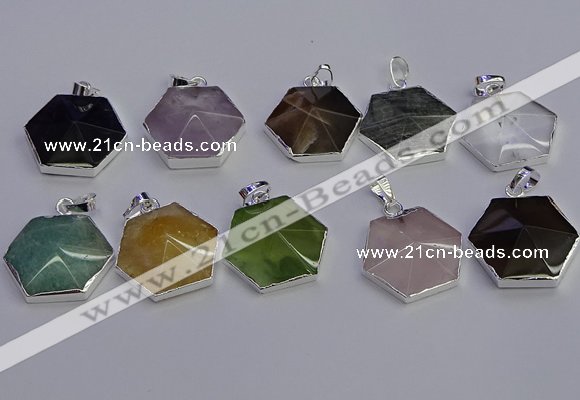 NGP6839 24*25mm hexagon mixed gemstone pendants wholesale