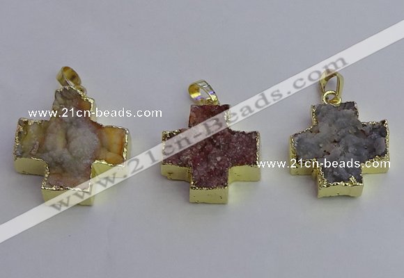 NGP6841 22*22mm - 24*24mm cross druzy agate pendants wholesale