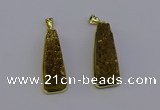 NGP6931 10*30mm - 12*35mm trapezoid plated druzy quartz pendants