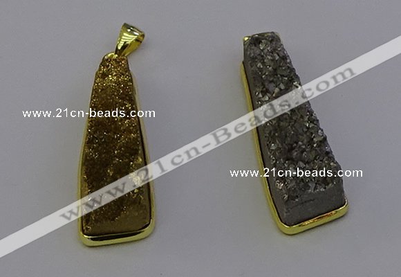 NGP6932 10*30mm - 12*35mm trapezoid plated druzy quartz pendants