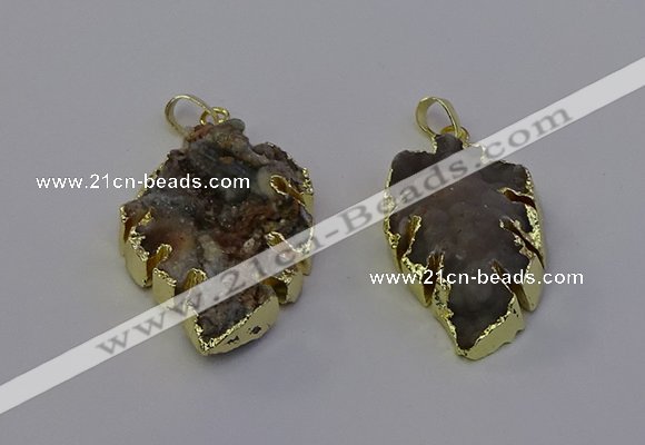 NGP6945 22*35mm - 30*45mm leaf druzy agate pendants wholesale