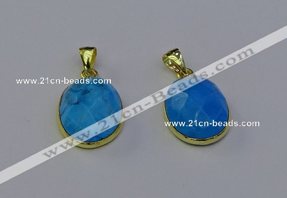 NGP6951 15*20mm faceted oval white howlite turquoise pendants