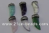 NGP6988 12*40mm - 15*45mm horn mixed gemstone pendants