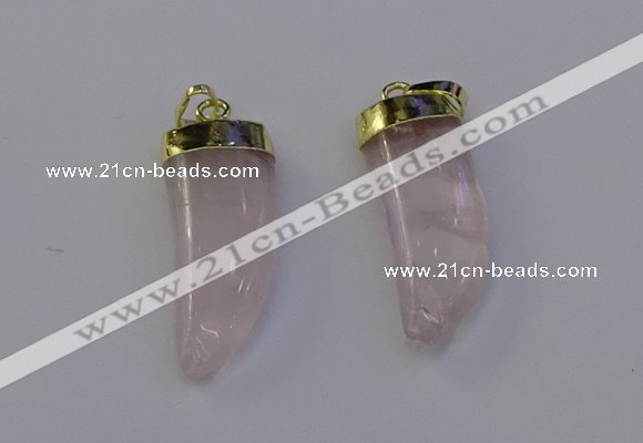 NGP6993 12*40mm - 15*45mm horn rose quartz pendants wholesale