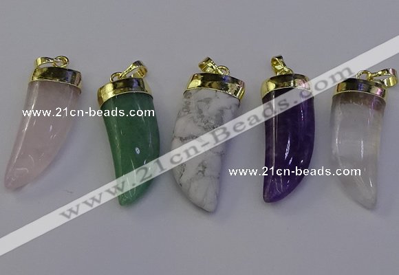 NGP7008 12*40mm - 15*45mm horn mixed gemstone pendants