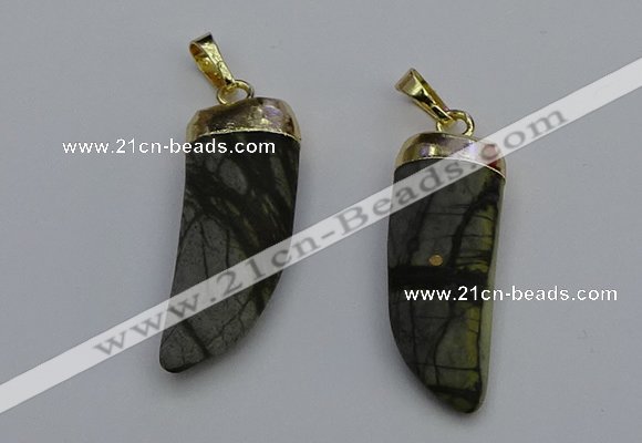 NGP7040 12*35mm - 14*40mm horn black water jasper pendants