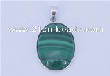 NGP709 16*24mm oval natural malachite with sterling silver pendant