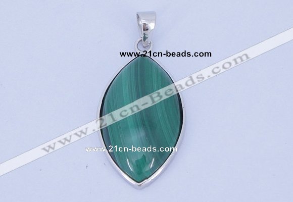NGP711 15*28mm marquise natural malachite with sterling silver pendant