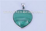 NGP713 19*22mm heart natural malachite with sterling silver pendant