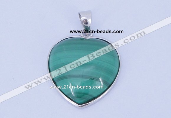 NGP713 19*22mm heart natural malachite with sterling silver pendant