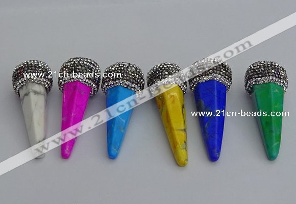 NGP7176 20*50mm faceted cone white howlite turquoise pendants